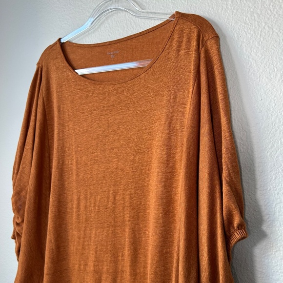 Garnet Hill size L organic linen puff sleeve top burnt orange jersey oversized - Picture 8 of 13